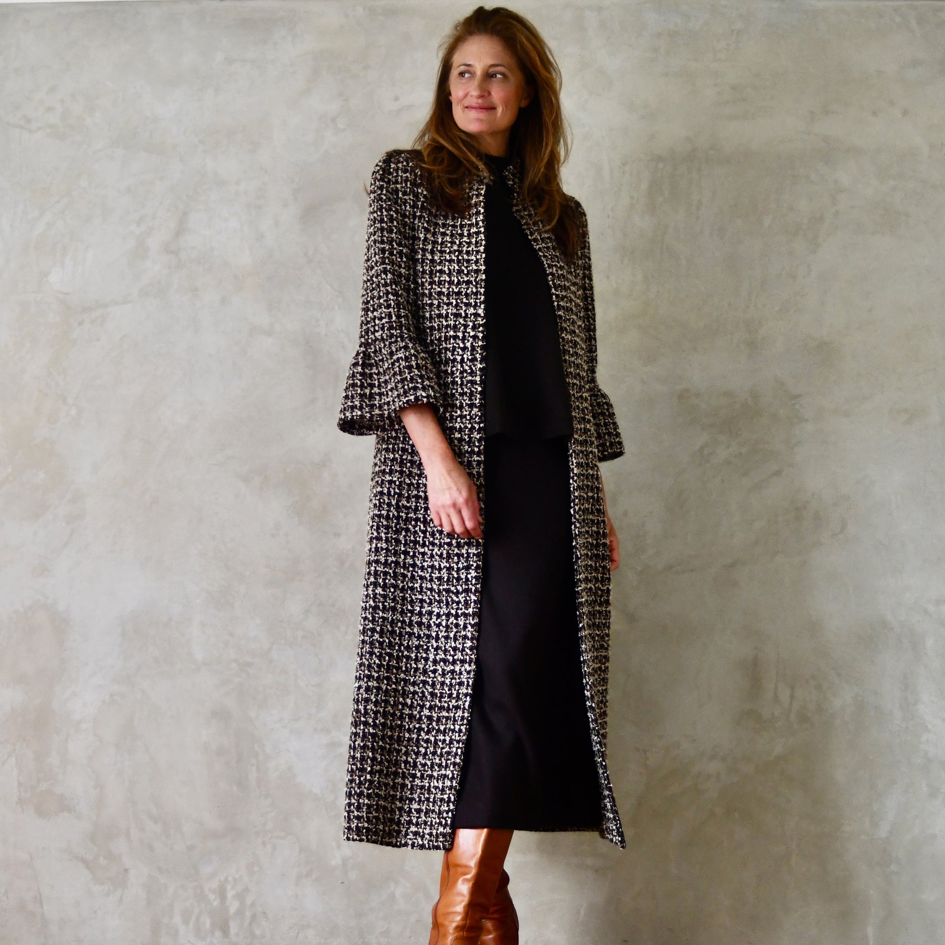 the delany coat in ivory, black, brown and copper bouclé image 3