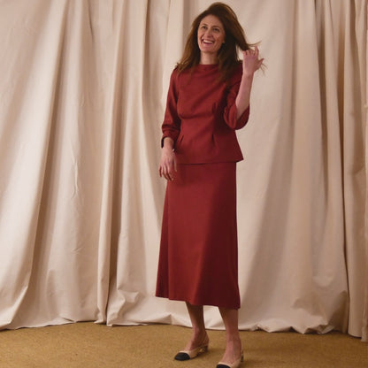 Brick Silk Matka Skirt Suit