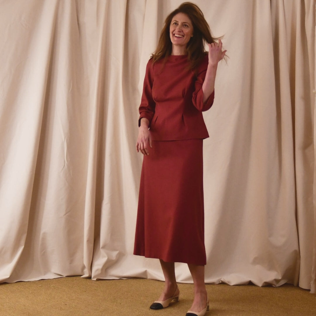 Brick Silk Matka Skirt Suit