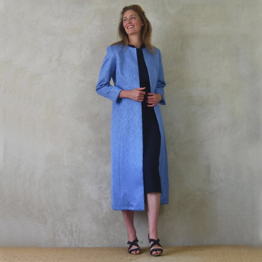 Blue Silk Brocade Hourglass Coat