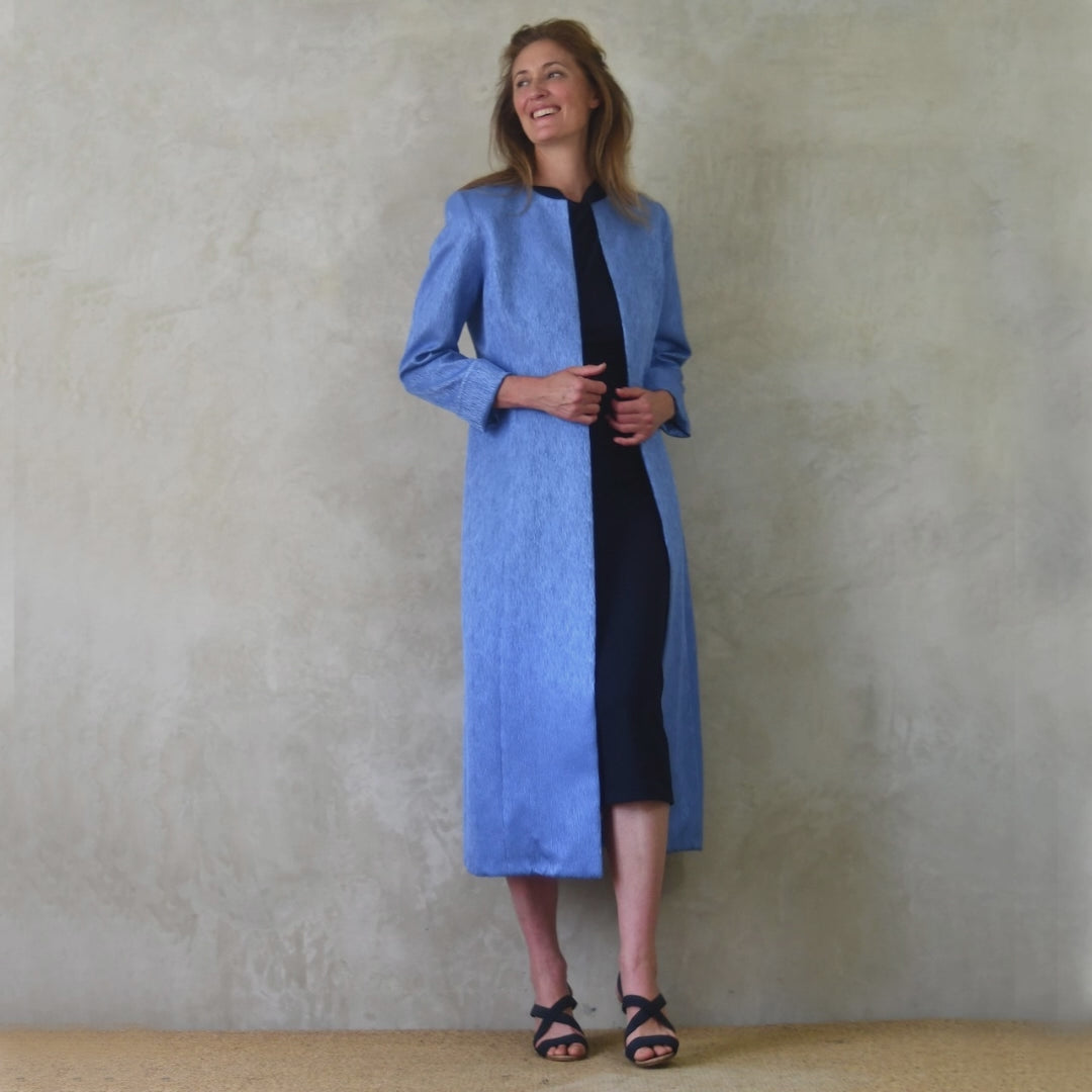 10 – Fitted Hourglass Coat in Silk Mix Brocade. A Fitted Spring-Summer Brocade Coat perfect for Royal Ascot, Spring Weddings and other Formal Occasions. This investment piece will also wear well at work. Handmade in Britain.
